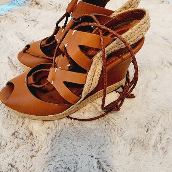 RALPH LAUREN COLLECTION TIE UP BROWN PLATFORM SIZE 6B - Picture 6 of 10